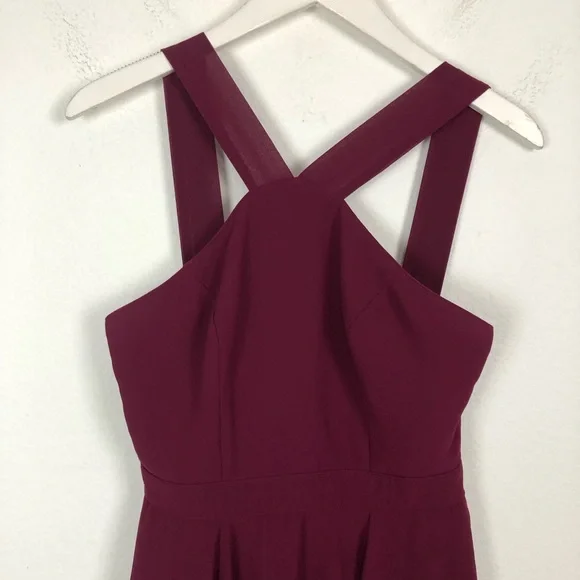 Lulus Chiffon Mini Skater Dress Burgundy Size Small Cocktail Fit & Flare - Picture 4 of 8